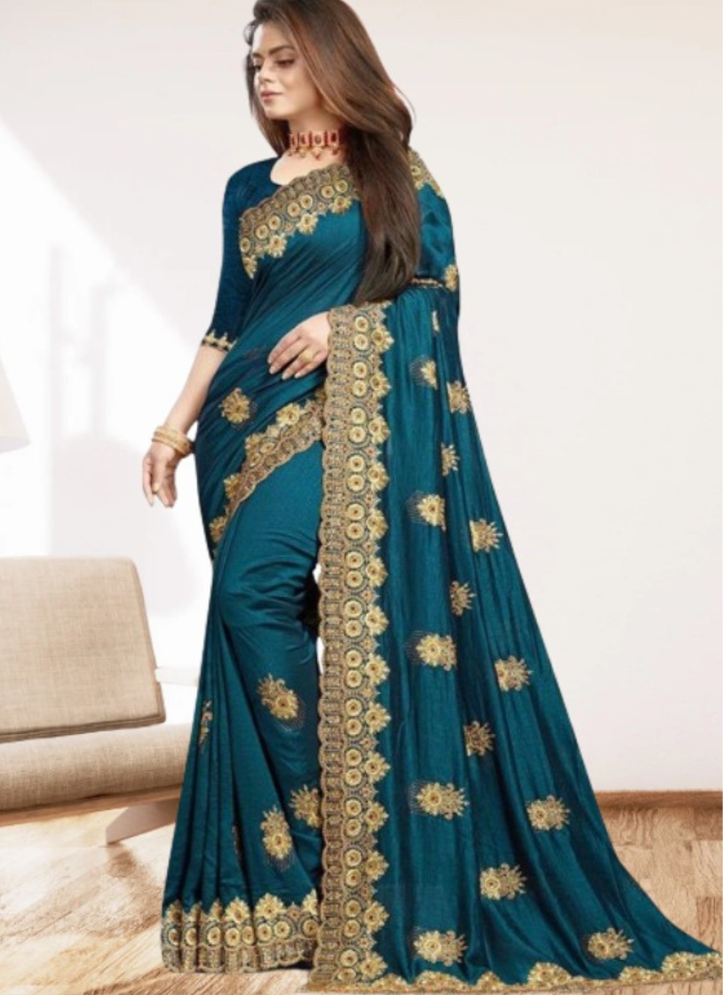 এক্সক্লুসিভ ইন্ডিয়ান ইন্ডিয়ান বিচিত্রা সিল্ক টোরি এমব্রয়ডারি কাজ করা পার্টি শাড়ি