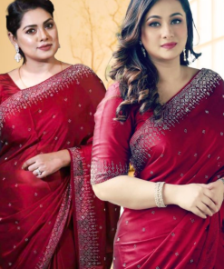 এক্সক্লুসিভ ইন্ডিয়ান বিচিত্রা সিল্ক মেরুন এমব্রয়ডারি কাজ করা পার্টি শাড়ি