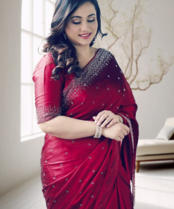 Alternative view of এক্সক্লুসিভ ইন্ডিয়ান বিচিত্রা সিল্ক মেরুন এমব্রয়ডারি কাজ করা পার্টি শাড়ি