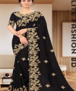 এক্সক্লুসিভ ইন্ডিয়ান ওয়েটলেস জর্জেট কালো এমব্রয়ডারি করা পার্টি শাড়ি