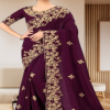 এক্সক্লুসিভ ইন্ডিয়ান ওয়েটলেস জর্জেট পারপল এমব্রয়ডারি করা পার্টি শাড়ি