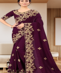 এক্সক্লুসিভ ইন্ডিয়ান ওয়েটলেস জর্জেট পারপল এমব্রয়ডারি করা পার্টি শাড়ি