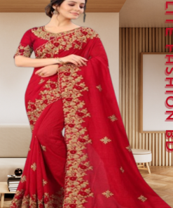 এক্সক্লুসিভ ইন্ডিয়ান ওয়েটলেস জর্জেট লাল এমব্রয়ডারি করা পার্টি শাড়ি