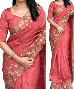 এক্সক্লুসিভ ইন্ডিয়ান হোয়াইট গোল্ড কাপড় মিষ্টি এমব্রয়ডারি কাজ করা পার্টি শাড়ি