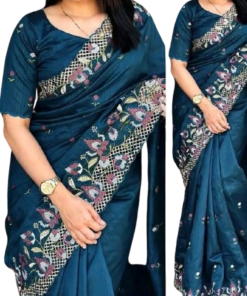 এক্সক্লুসিভ ইন্ডিয়ান হোয়াইট গোল্ড কাপড় টরে এমব্রয়ডারি কাজ করা পার্টি শাড়ি