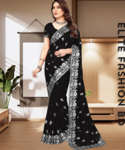 এক্সক্লুসিভ ইন্ডিয়ান ওয়েটলেস জর্জেট কালো এমব্রয়ডারি এবং স্টোন করা পার্টি শাড়ি