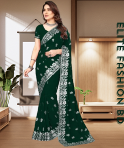 এক্সক্লুসিভ ইন্ডিয়ান ওয়েটলেস জর্জেট সবুজ এমব্রয়ডারি এবং স্টোন করা পার্টি শাড়ি