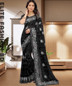 এক্সক্লুসিভ ইন্ডিয়ান ওয়েটলেস জর্জেট কালো এমব্রয়ডারি এবং স্টোন করা পার্টি শাড়ি